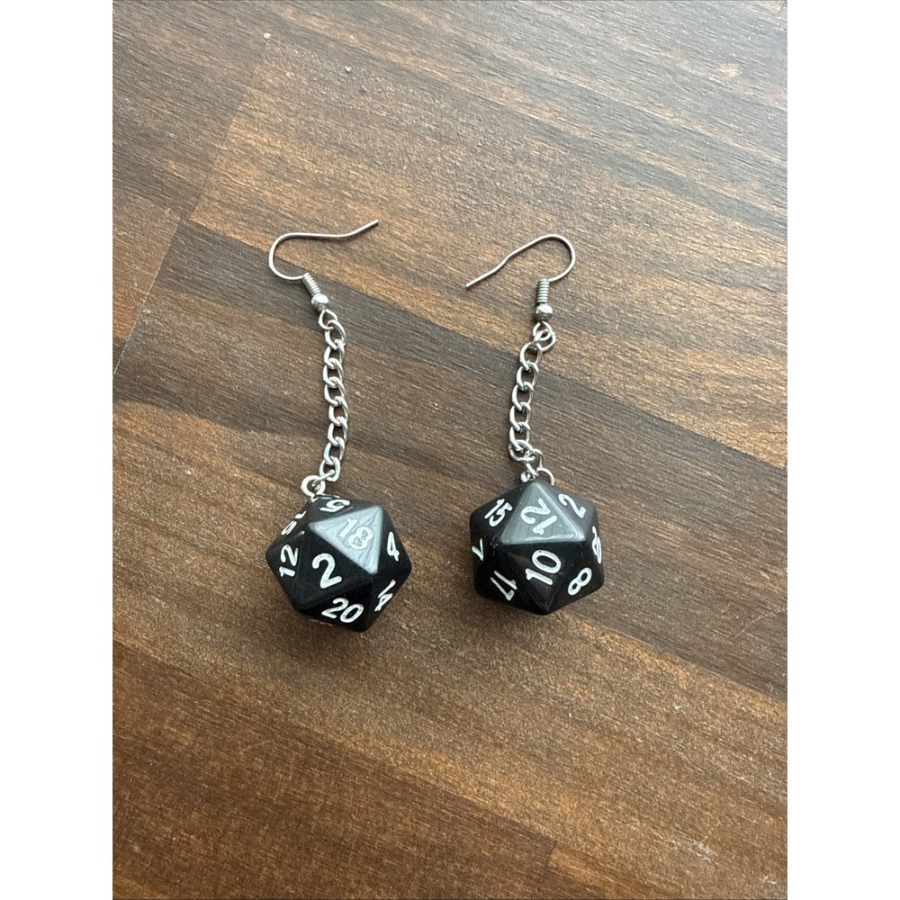 Black Dice Dangling Earrings, Pair, Dungeons & Dragons